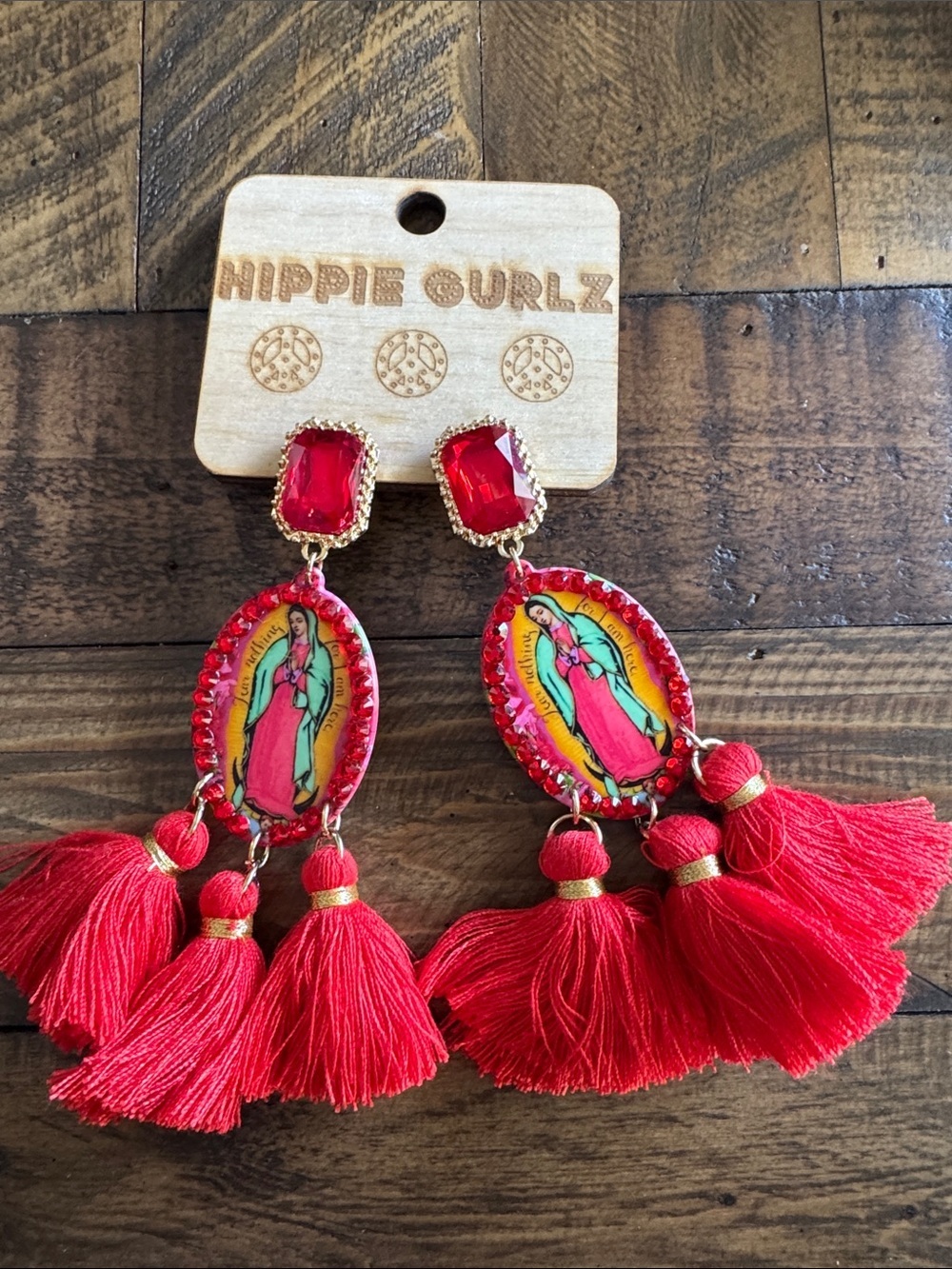 Our Lady Red Tassel Statement Earrings